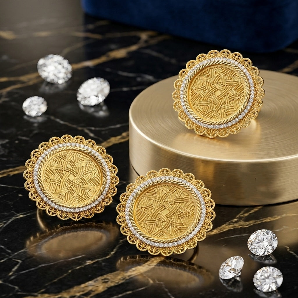 Gold Coin Ring & Earrings Sets (FSE303)