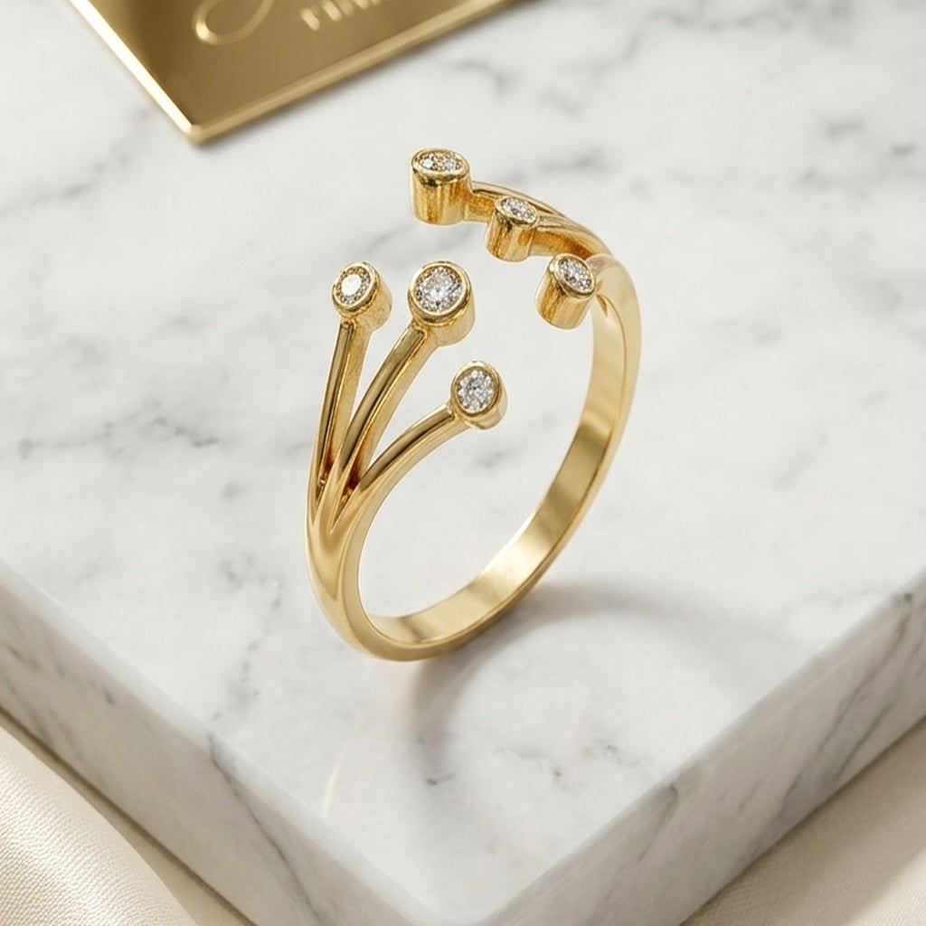 Gold Open Ring with Diamond Studs (FSR217)