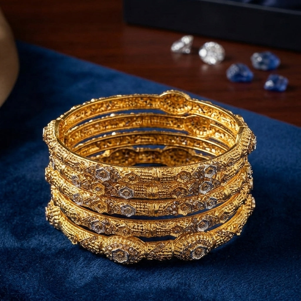 Two-Tone Gold Floral Bangles Set (FSB203)