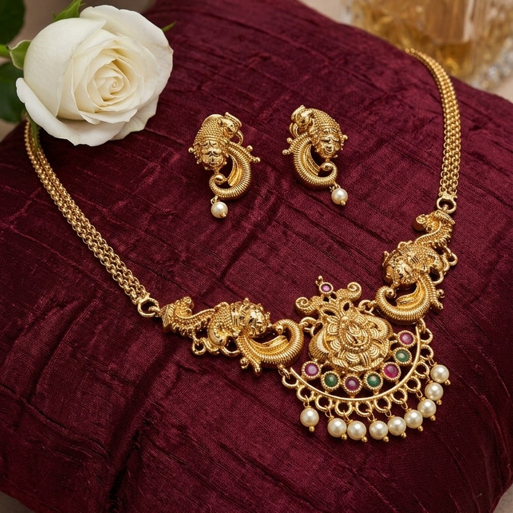 PJ Antique Gold Peacock Necklace Set (FDN263)