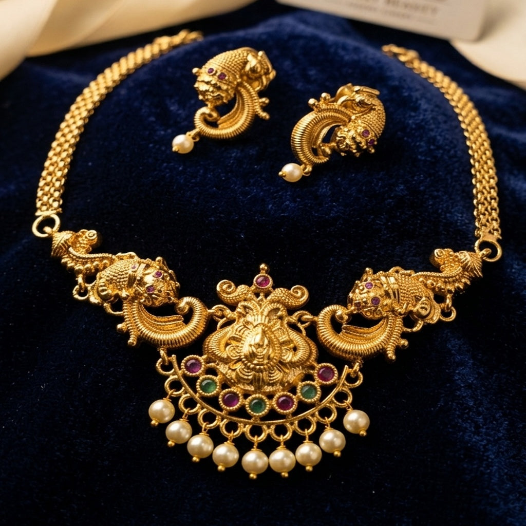 PJ Antique Gold Peacock Necklace Set (FDN263)