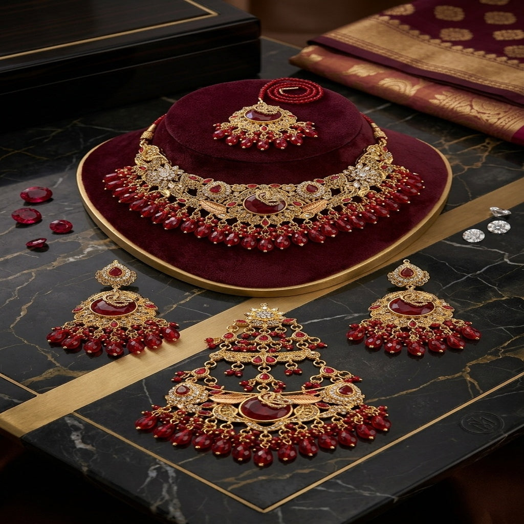Pakistani Grand Bridal Ruby Set (FDBN111)