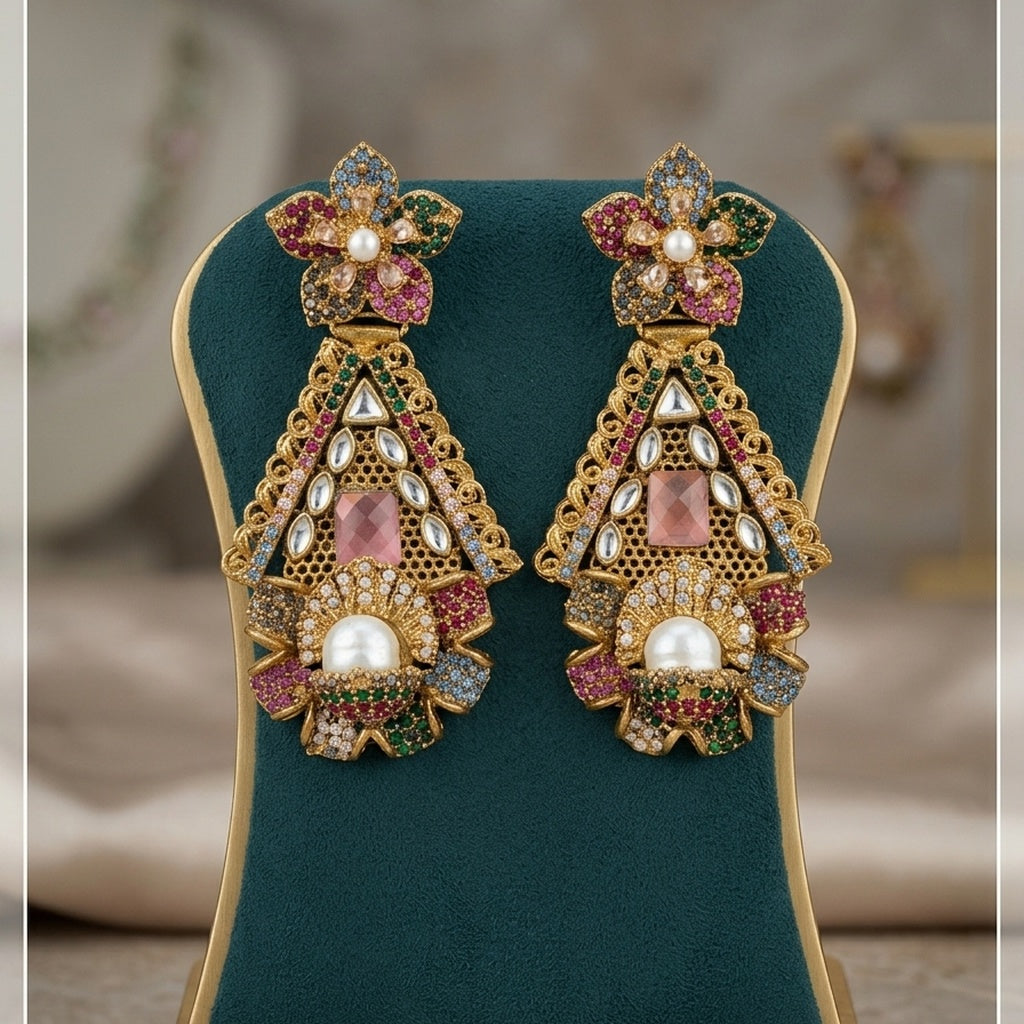 Antique Gold Pyramid Earrings (FSE299)
