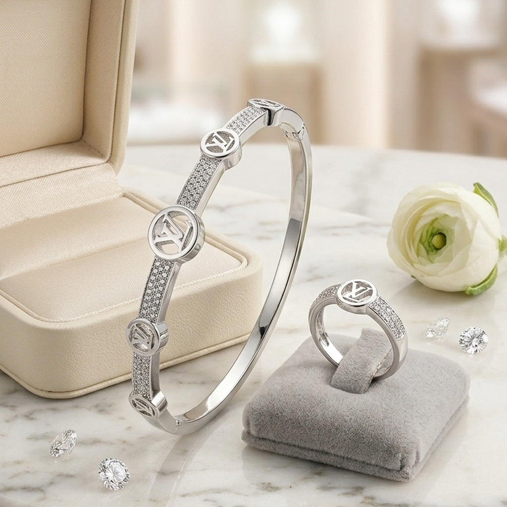 Silver Bracelet & Ring Jewelry Sets with Zircon Stones