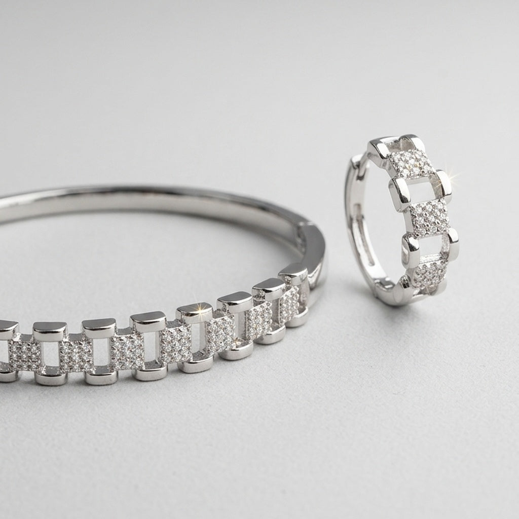 Silver Bracelet & Ring Jewelry Sets with Zircon Stones