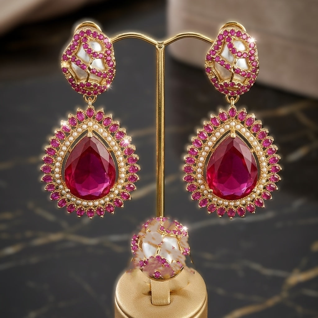 Antique Gold Teardrop Stone Earrings (FSE276)