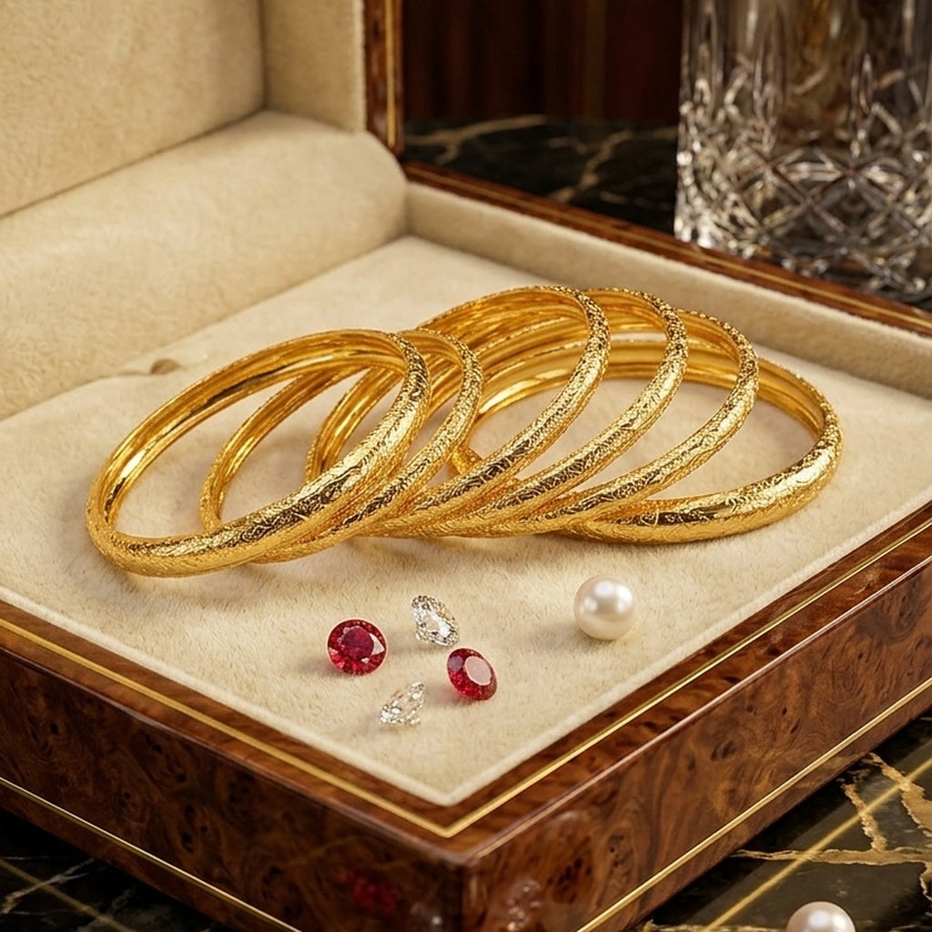 Textured Gold Bangle Set (Set of 6) (FSB194)