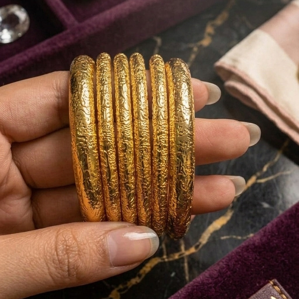 Textured Gold Bangle Set (Set of 6) (FSB194)