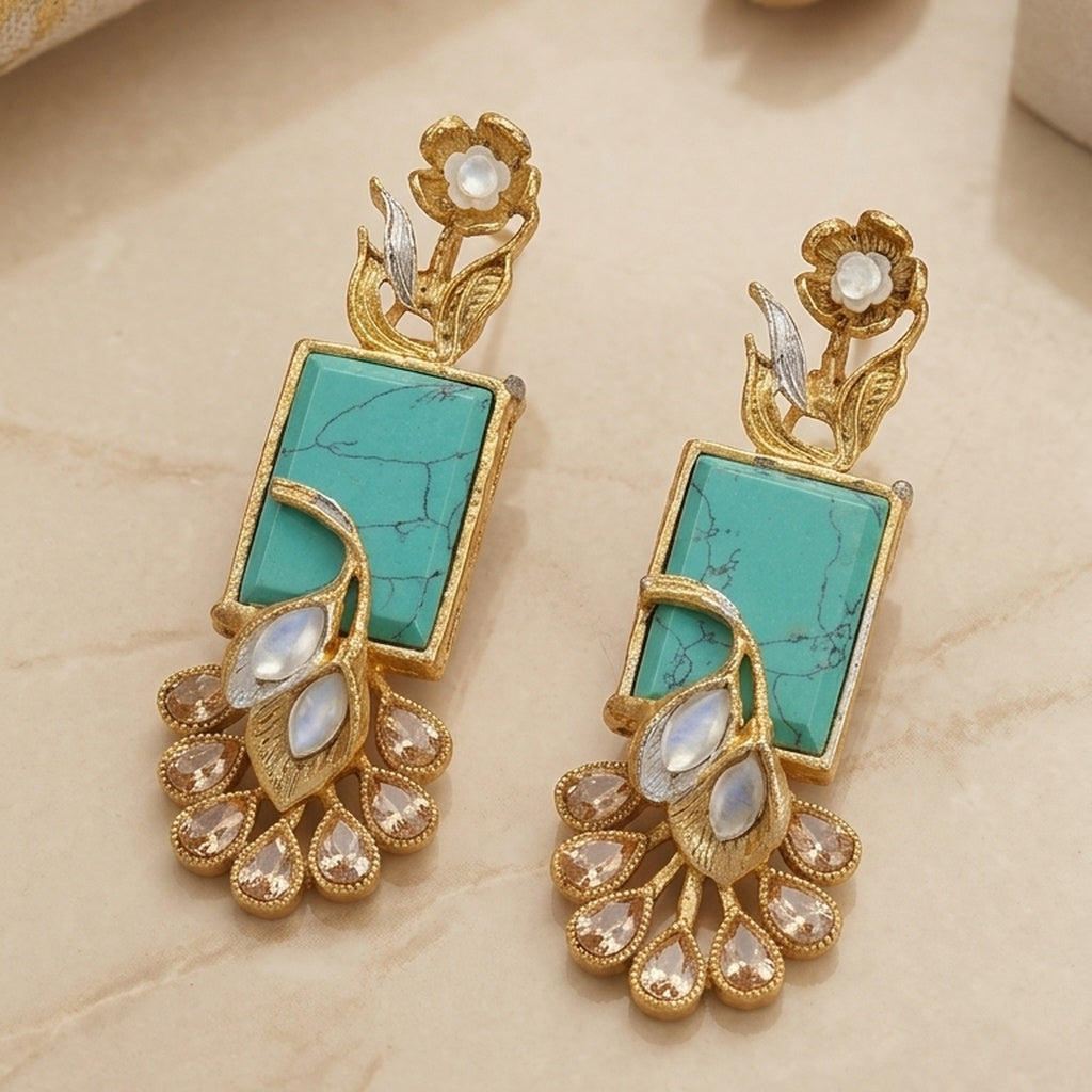 Antique Gold Turquoise Earrings (FSE291)